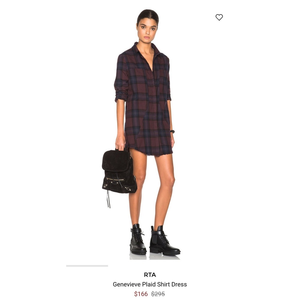 RtA Genevieve Plaid Shirt Dress Burgundy Navy Cotton Frayed Hem Size Med Rare